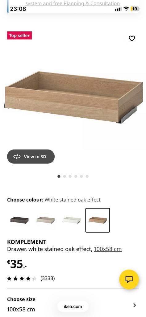 Ikea PAX KOMPLEMENT drawer (without rails), Huis en Inrichting, Kasten | Kledingkasten, Zo goed als nieuw, Minder dan 100 cm, 50 tot 100 cm