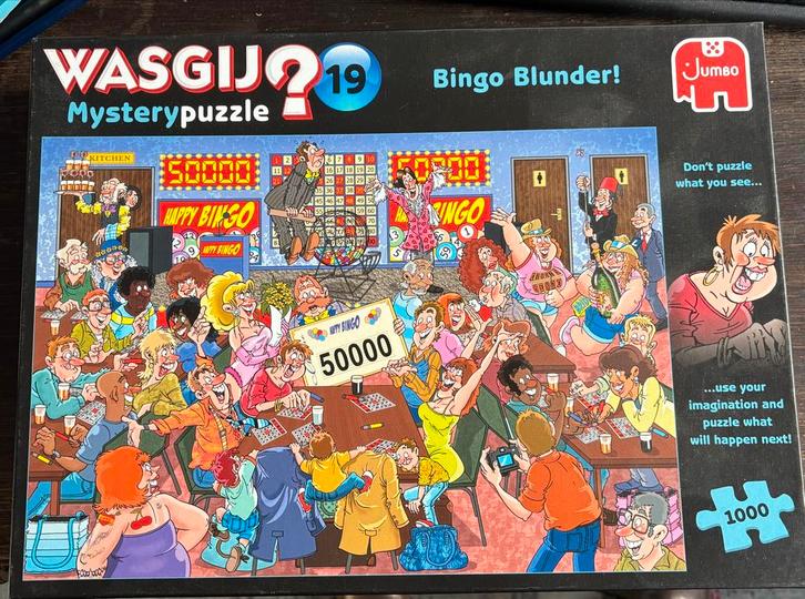 WASGIJ Puzzel - Bingo Blunder!, Hobby en Vrije tijd, Denksport en Puzzels, Zo goed als nieuw, Legpuzzel, 500 t/m 1500 stukjes
