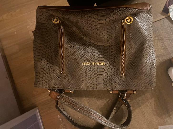 Michael Kors Handtas - Slangenprint, Sieraden, Tassen en Uiterlijk, Tassen | Damestassen, Gebruikt, Handtas, Bruin, Ophalen of Verzenden