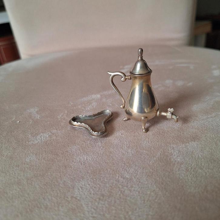 Zilveren Miniatuur Koffiekan met Plateau, Antiek en Kunst, Antiek | Goud en Zilver, Verzenden