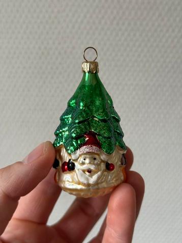Bijzondere Vintage Glazen Kerstbal, Kerstboom met Kerstman beschikbaar voor biedingen