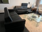2x bank TOMO 3B leder zwart met 2 voetsteunbankjes ,, Huis en Inrichting, Banken | Bankstellen, Ophalen, Zie foto, 150 tot 200 cm