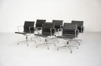 6x Eames stoel EA108 EA 108 Vitra Alu Leer, Zwart, Ophalen of Verzenden, Zo goed als nieuw, Metaal