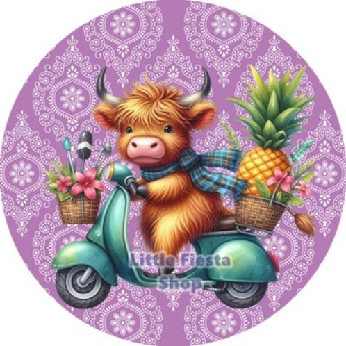 LF4015 ouwel koe scooter 20x4,7cm eetbare cupcake rondjes, Hobby en Vrije tijd, Taarten en Cupcakes maken, Nieuw, Versiering, Cupcakes