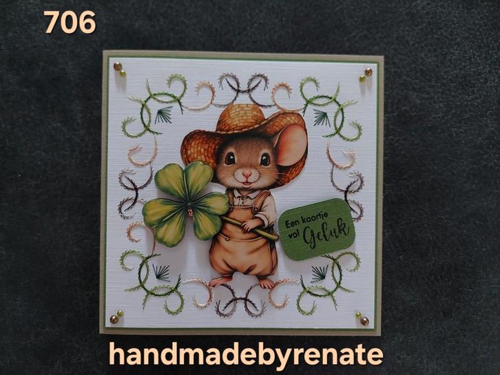 Nr. 706 Handgemaakte geborduurde wenskaart, Hobby en Vrije tijd, Kaarten | Zelfgemaakt, Nieuw, Overige thema's, Ophalen of Verzenden