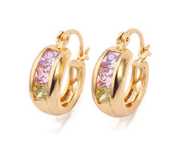 Oorbellen goud 18K creolen - oorringen goud met edelstenen, Sieraden, Tassen en Uiterlijk, Oorbellen, Nieuw, Hangers, Goud, Goud