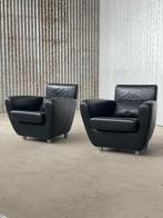 Set vintage fauteuils Ligne Roset, Frankrijk zwart leer, Ophalen, Gebruikt, Aalsmeer, Redesign vintage