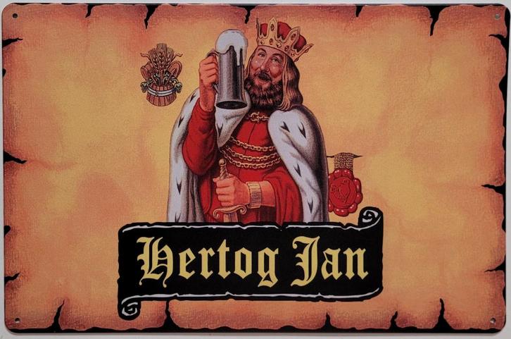 Hertog Jan bier logo geel reclamebord van metaal wanddeco, Verzamelen, Biermerken, Nieuw, Reclamebord, Plaat of Schild, Hertog Jan