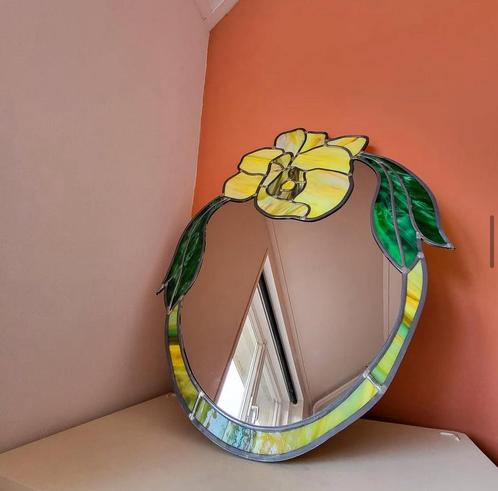 Grote glas in lood wand spiegel, Antiek en Kunst, Antiek | Spiegels, Minder dan 100 cm, Rechthoekig, Ophalen