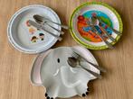 3 kinderbordjes & kinderbestek, Ophalen of Verzenden, Zo goed als nieuw