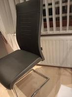 5 eetkamer stoelen.   Leer zwart met grijs. Stalen onderfram, Ophalen of Verzenden, Zo goed als nieuw, Grijs, Leer