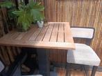 Bartafel met 4 krukken, Tuin en Terras, Ophalen of Verzenden, Gebruikt, Rechthoekig, Hout