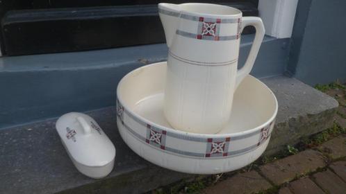 Art Deco LAMPETSTEL kan waterkan waskom zeepbakje aardewerk, Antiek en Kunst, Curiosa en Brocante, Ophalen of Verzenden