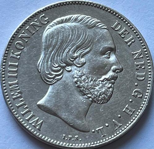 Zilveren gulden 1854 topkwaliteit!, Postzegels en Munten, Munten | Nederland, Losse munt, 1 gulden, Koning Willem III, Zilver