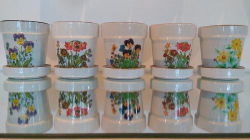 Vintage bloempot botanica porselein cactussen 5 stuks, Tuin en Terras, Bloempotten, Aardewerk, Binnen, Minder dan 25 cm, Rond
