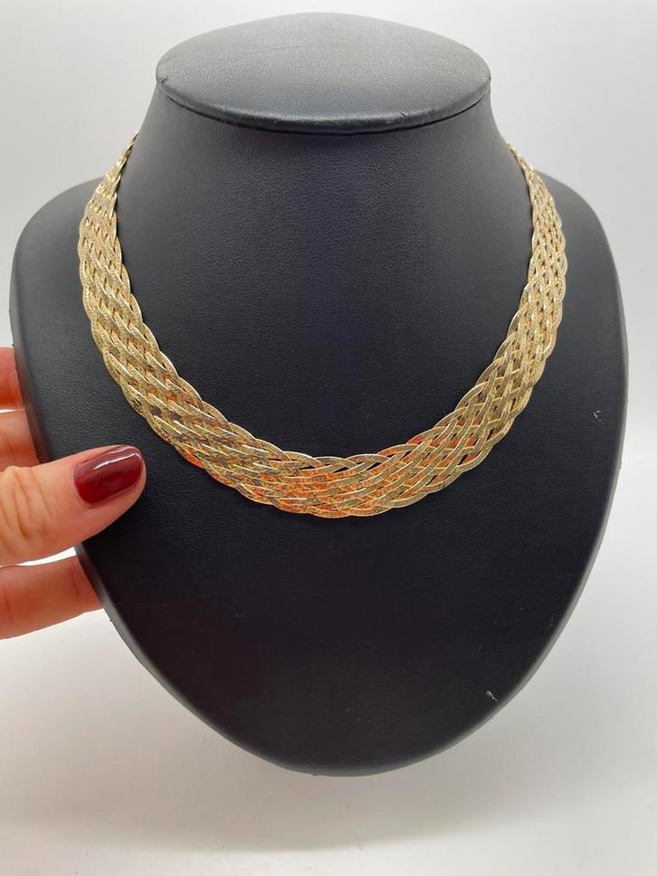 Z374 Prachtig zilveren collier gevlochten goudkleurig, Sieraden, Tassen en Uiterlijk, Kettingen, Zilver, Goud, Ophalen of Verzenden