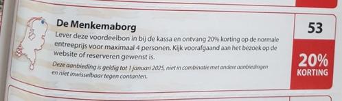 De Menkemaborg 20% korting, Tickets en Kaartjes, Musea, Drie personen of meer, Kortingskaart