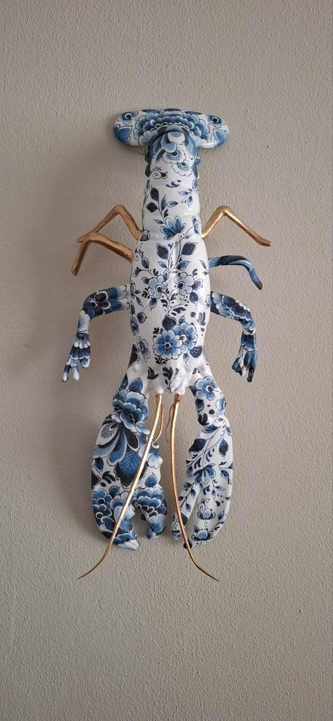 XL kreeft in Delfts Blauw motief met gouden accenten!, Huis en Inrichting, Woonaccessoires | Wanddecoraties, Nieuw, Ophalen of Verzenden