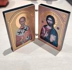 Vintage klein houten diptiek icoon Jezus Heilige orthodoxe, Antiek en Kunst, Verzenden