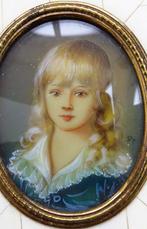 Om 1950 MINI MINIATUUR Schilderij Portret Kind Meisje Meid, Ophalen of Verzenden