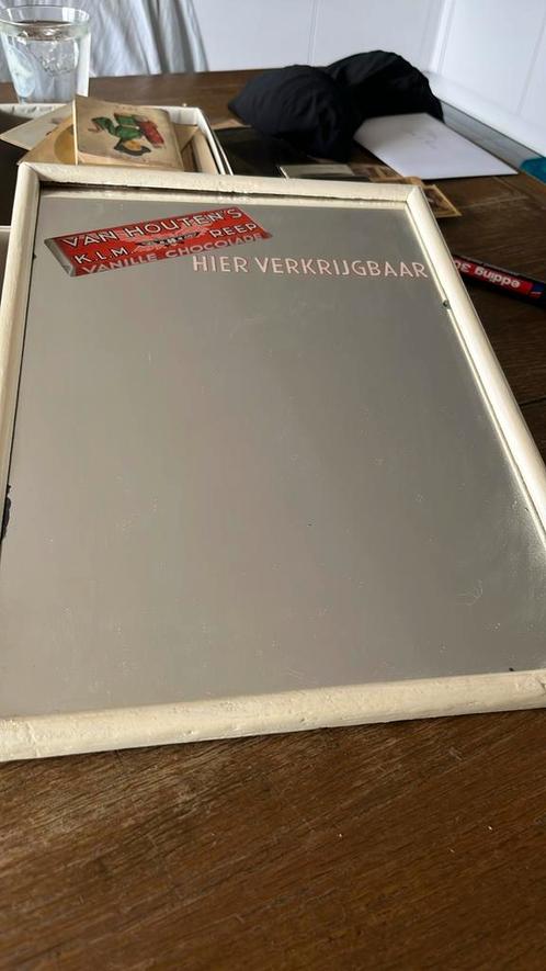 Oude reclame spiegel:Van Houten’s KLM Reep Vanille 37x27cm, Verzamelen, Merken en Reclamevoorwerpen, Zo goed als nieuw, Reclamebord