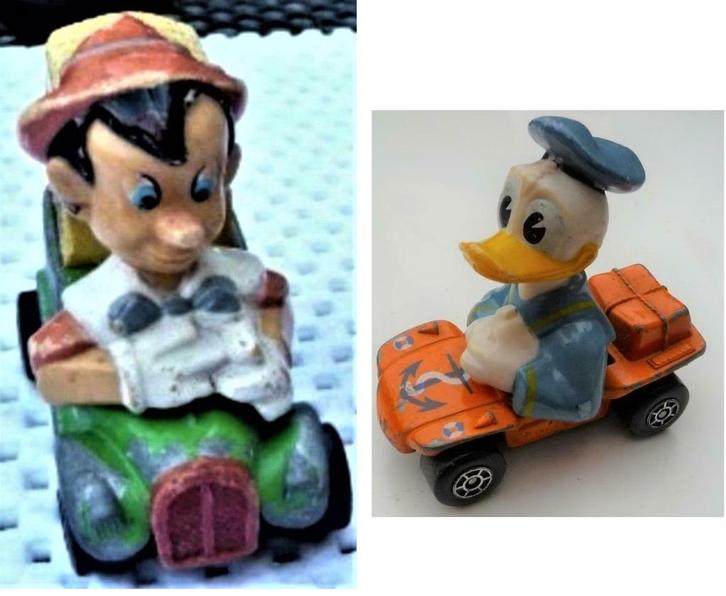 2 MATCHBOX AUTO S DONALD DUCK EN PINOKKIO, STRIP, DISNEY, Verzamelen, Disney, Gebruikt, Beeldje of Figuurtje, Overige figuren