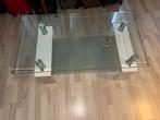 Glazen salontafel met metalen poten, 100 tot 150 cm, Ophalen of Verzenden, Minder dan 50 cm, Rechthoekig
