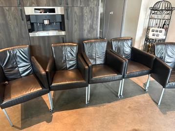 Af te halen voor een krat bier, 5 leren eetkamerstoelen beschikbaar voor biedingen