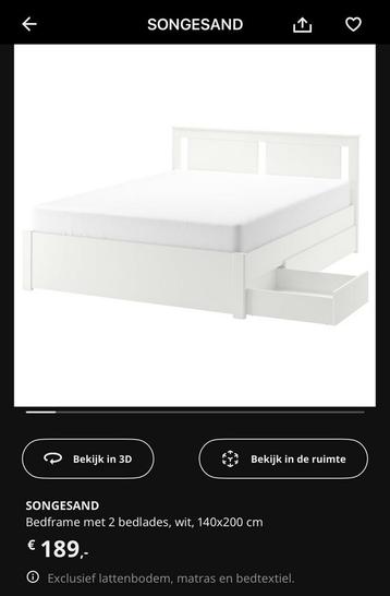 SPOED WEG: SONGESAND bed 140x200 cm met lades + lattenbodem