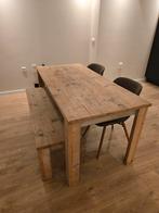 Houten Eettafel met Bankje en Stoelen, 100 tot 150 cm, Ophalen of Verzenden, Landelijk, Vijf personen of meer