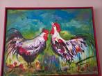 Acryl schilderij met kippen, Antiek en Kunst, Ophalen of Verzenden