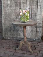 Leuk landelijk bijzettafeltje, Minder dan 55 cm, Gebruikt, Rond, Hout