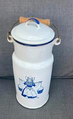 Emaille Witte melkbus met melkmeisje . Brocante look, Ophalen of Verzenden