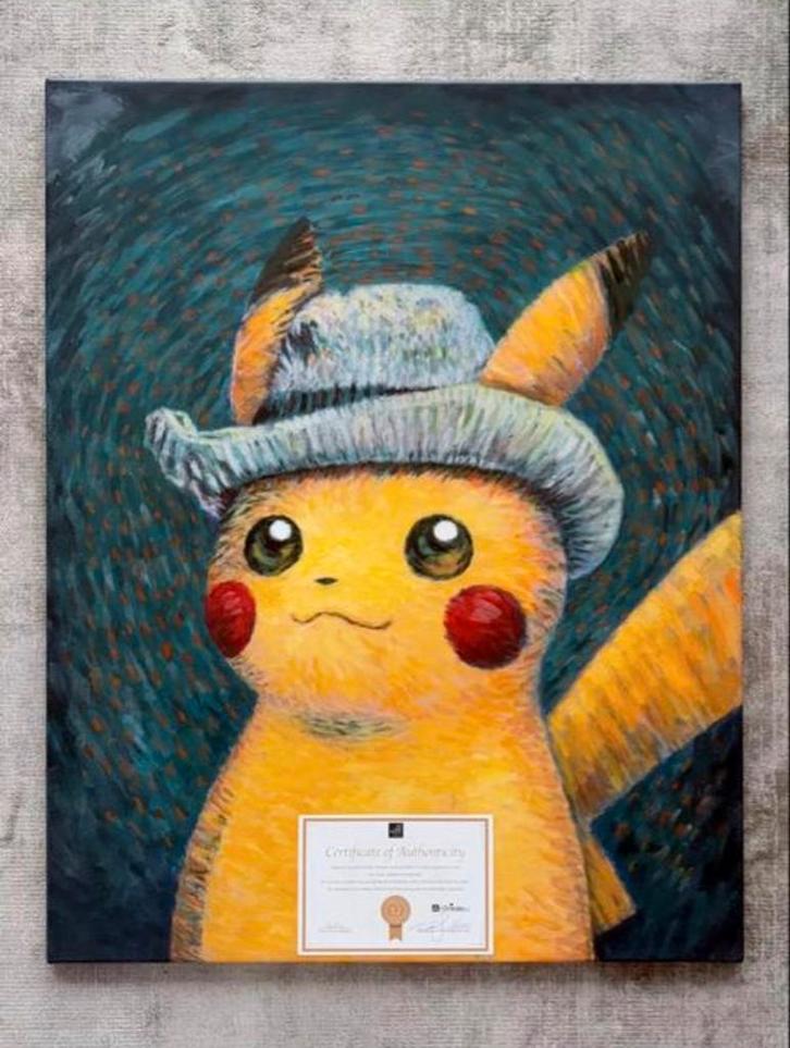 Pikachu Van Gogh Canvas - XL 95x75 cm. Zie OMSCHRIJVING., Hobby en Vrije tijd, Verzamelkaartspellen | Pokémon, Nieuw, Overige typen