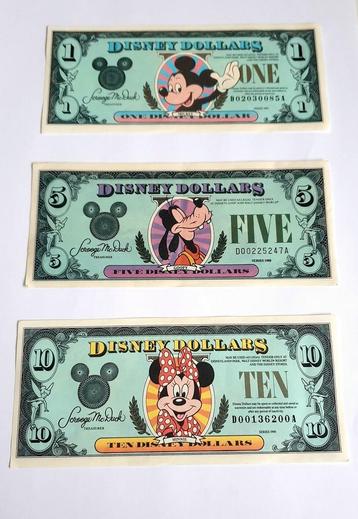 Set van 3 vintage Walt Disney Dollars | '88/'90 | $1-$5-$10 beschikbaar voor biedingen