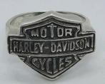 Zilveren Harley Davidson Zegelring 925 - Maat 18.5, Sieraden, Tassen en Uiterlijk, Ringen, 18 tot 19, Heer, Ophalen of Verzenden