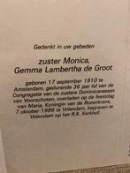 Zr Monica de Groot 1910 Amsterdam 1986 Volendam, Verzamelen, Ophalen of Verzenden, Bidprentje