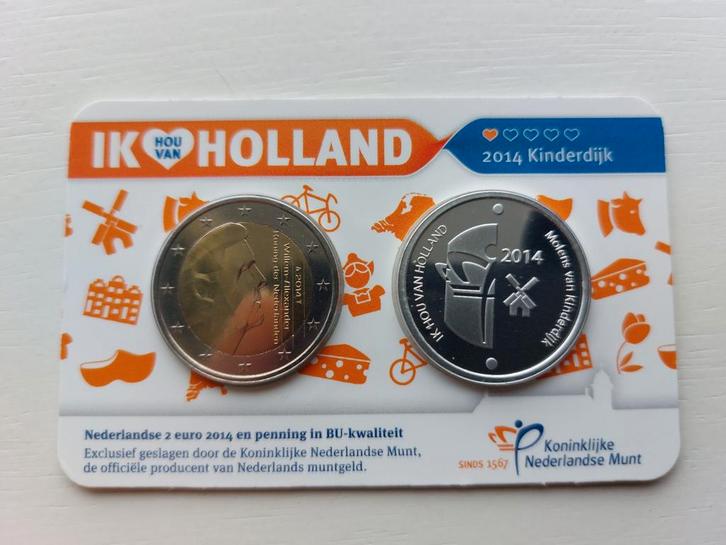 2 euro ik hou van Holland Kinderdijk met zilveren penning., Postzegels en Munten, Munten | Nederland, Setje, Euro's, Zilver, Ophalen of Verzenden