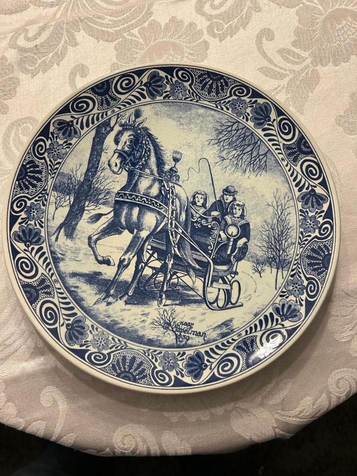 vintage delfts blauwbord met paarden, Antiek en Kunst, Antiek | Keramiek en Aardewerk, Ophalen