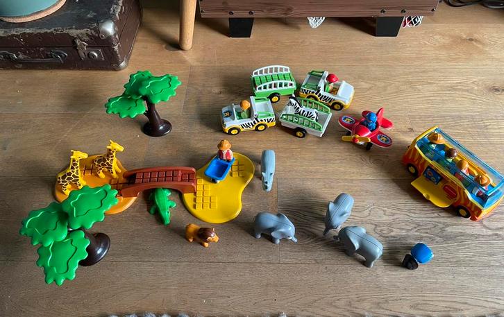 Playmobil 123 safaripark, bouwvakker, dierenverzorger, Kinderen en Baby's, Speelgoed | Playmobil, Zo goed als nieuw, Complete set