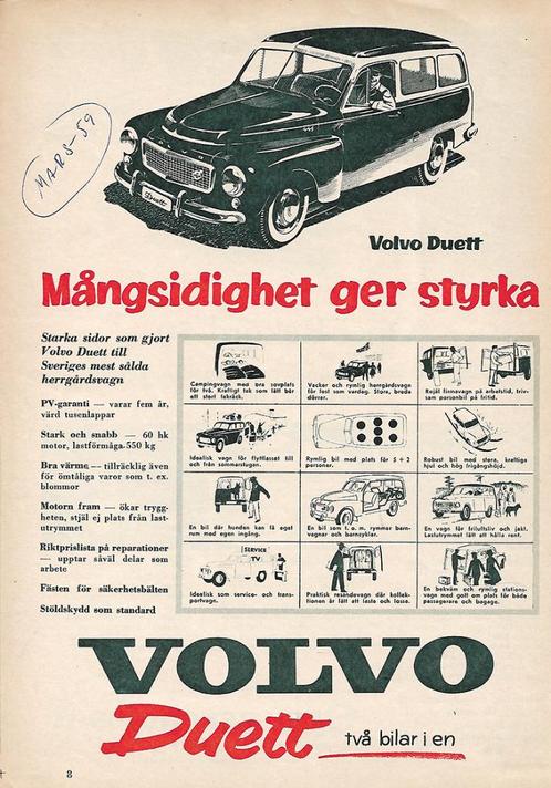 Volvo PV445 Duett / Opel Record 1959 advertentie, Boeken, Auto's | Folders en Tijdschriften, Gelezen, Volvo, Ophalen of Verzenden
