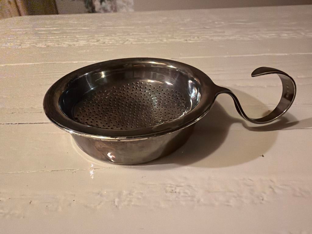 Antieke Verzilverde Theezeef / Theehouder - ca. 1900, Ophalen of Verzenden, Gebruikt