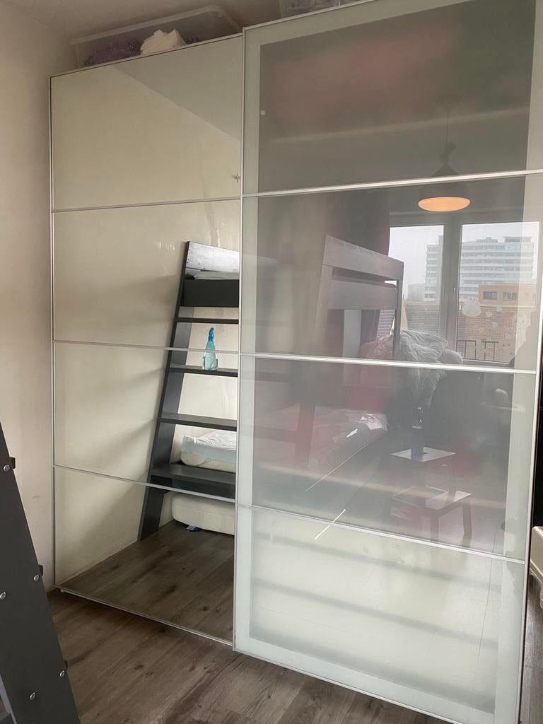 Schuifdeuren ikea deuren spiegel melkglas 200x236 50x236, Ophalen, Zo goed als nieuw, Glas, 200 cm of meer