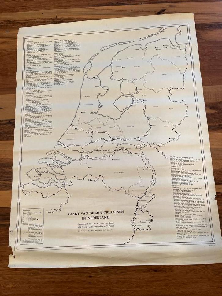 Kaart Muntplaatsen Nederland - 1962, Antiek en Kunst, Antiek | Boeken en Bijbels, Ophalen of Verzenden
