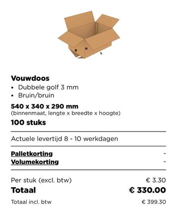 Kartonnen dozen dubbelwandig bruin 54x34x29 cm (nieuw) beschikbaar voor biedingen