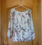 Witte gevoerde blouse met bruine en grijze veren Maat XL, Ophalen of Verzenden