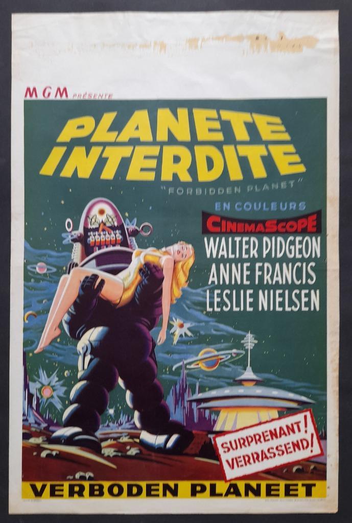 FORBIDDEN PLANET - vintage (1956) Belgische filmposter, Verzamelen, Film en Tv, Gebruikt, Film, Poster, Ophalen of Verzenden