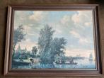 Zeefdruk Landschap met Rivier en Figuren, Antiek en Kunst, Kunst | Schilderijen | Klassiek, Ophalen