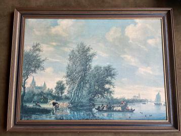 Zeefdruk Landschap met Rivier en Figuren beschikbaar voor biedingen