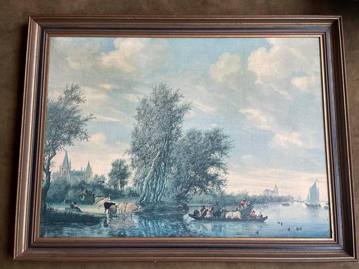 Zeefdruk Landschap met Rivier en Figuren, Antiek en Kunst, Kunst | Schilderijen | Klassiek, Ophalen